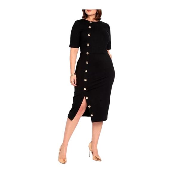 NWT Eloquii Plus Size Black Sheath Dress Gold Buttons Size 28 - Picture 1 of 10